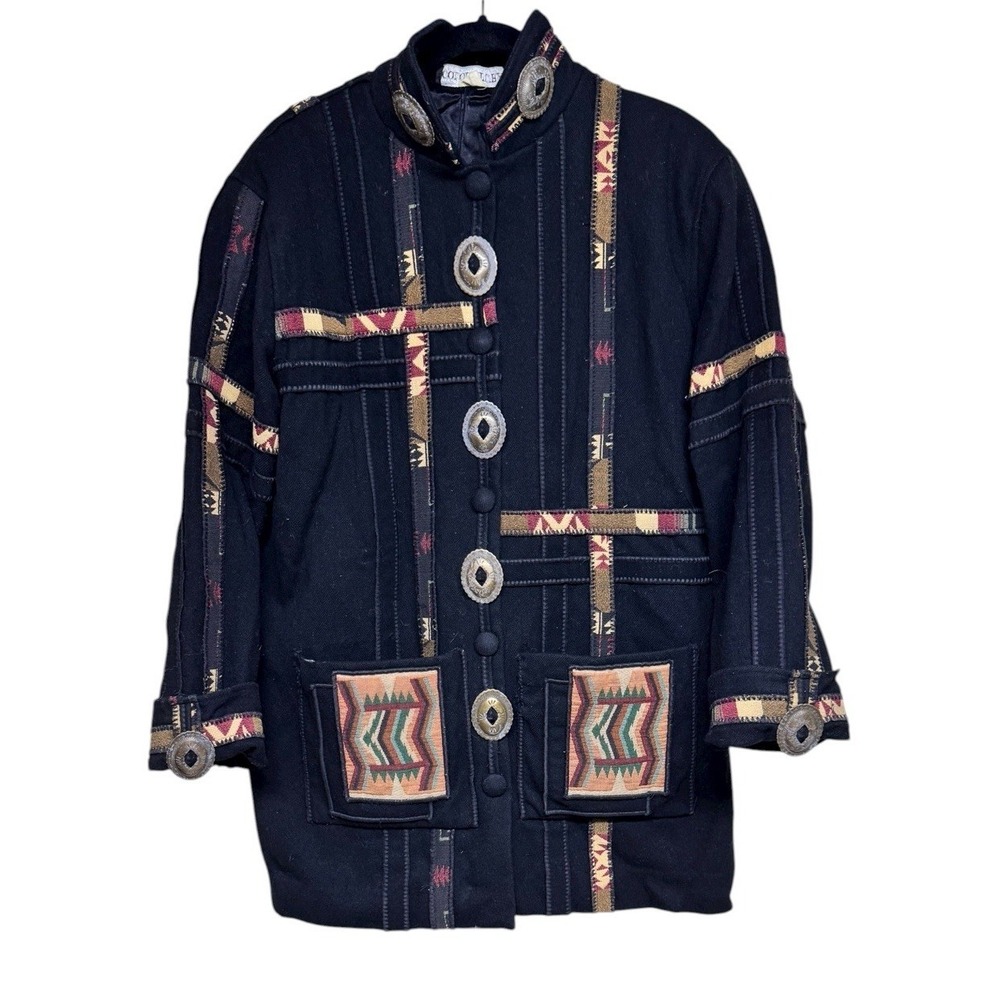 Vintage Coloratura 100% Wool Southwest Jacket‎ Black Women's Size Medium Large